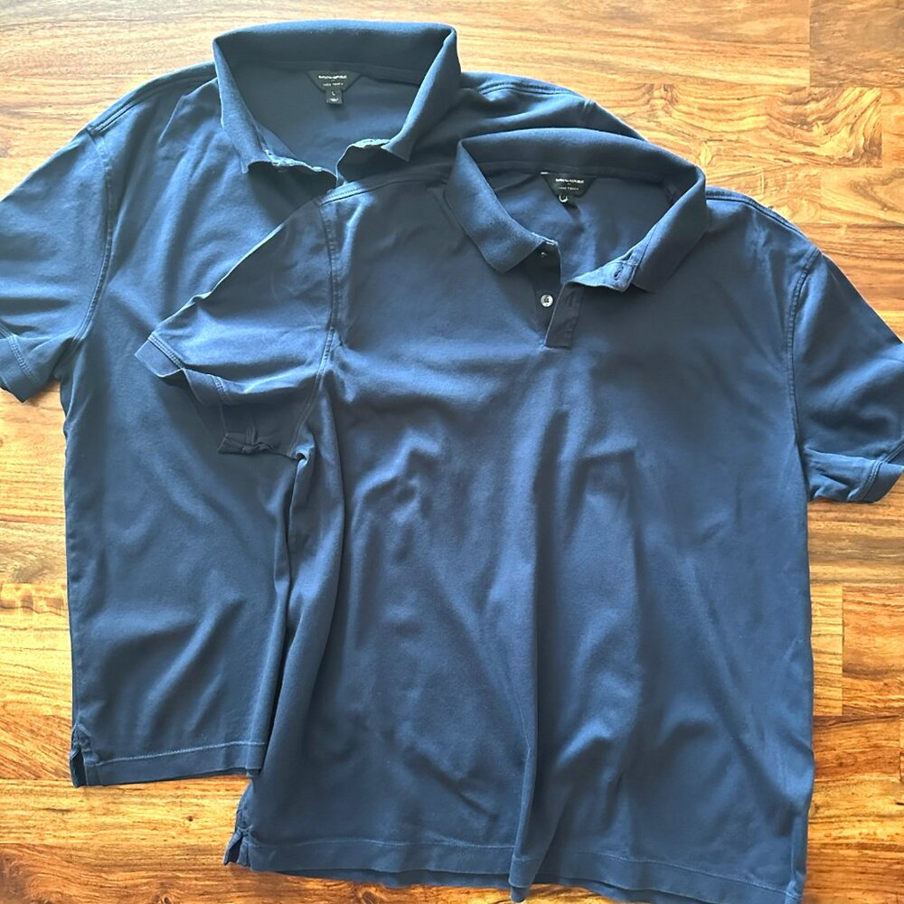 Banana Republic, Luxe-Touch, Navy Short-Sleeve, Cotton Polo Shirt, Men L (x2)